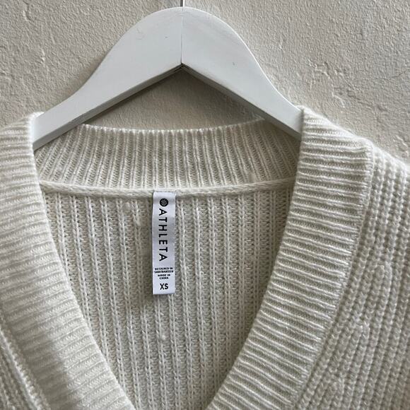 Athleta $149 White Ribbed Wool Blend Cuffed Oversized Tunic Sweater - Picture 6 of 7